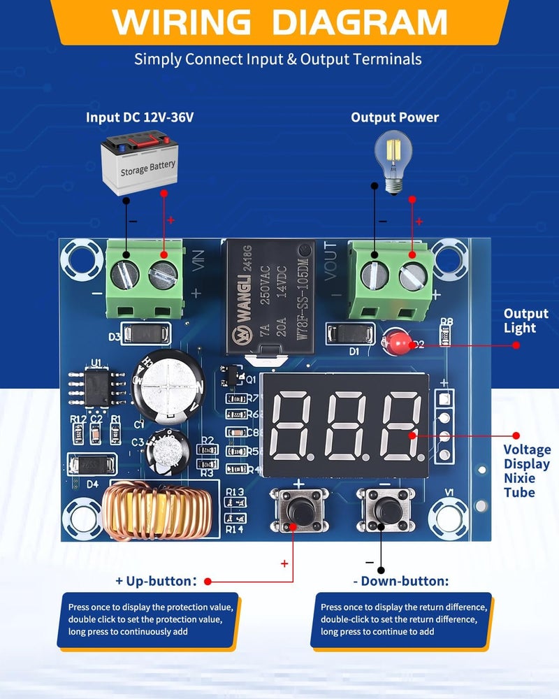 LYLANMO 2PCS DC Voltage Protection Digital Low Voltage Protector Disconnecting Switch Cut-Off Over-Discharge Protection Module for 12-36V Lead Acid Lithium Battery - Image 2